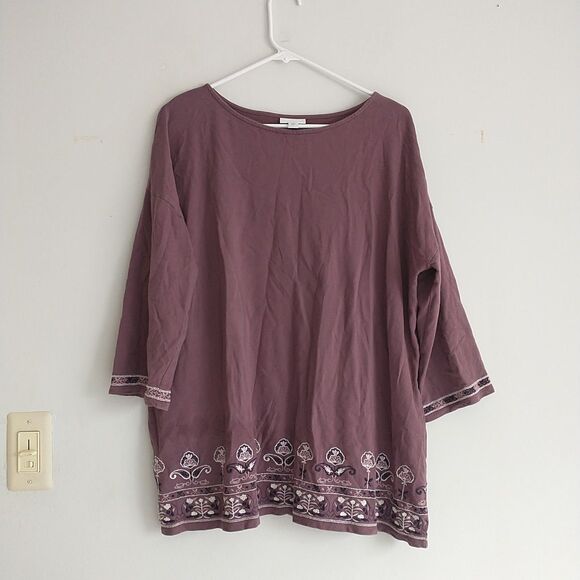 J Jill Top Womens L/XL*Purple Embroidered Cotton Shirt Boxy Cottagecore Coastal - Picture 1 of 8
